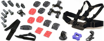 Set aksesorësh montimi Xrec 30in1 për GoPro dhe SJCAM, me Chest Mount