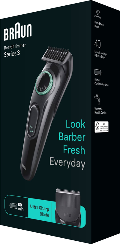 Makineri rroje për mjekër Braun Series 3 BT3411, pa kabllo 50 min, e zezë