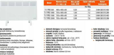 Ngrohës konvektor elektrik Thermoval T17 PRO, 500W, me termostat, i bardhë