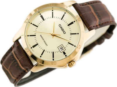 Orë Casio MTPV004GL-9A quartz, me rrip lëkure kafe