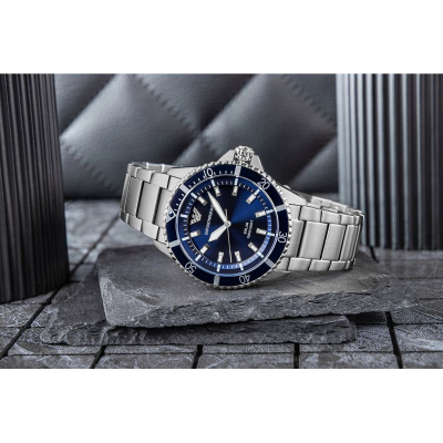 Часовник Emporio Armani AR11697 World Explorer Solar, 42mm, соларен хронограф, сребрен со сини детали