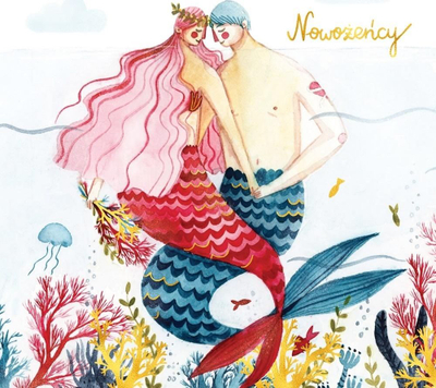 Kartolinë dasme Mermaids, palosëse, format katror 155 x 155mm, e artë