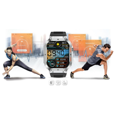 Orë e zgjuar Gravity GT6-5, ekran 1.96", Bluetooth 5.0, argjendtë me të zezë