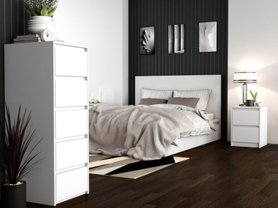 Komodinë pranë krevatit Krisento SN-307-BIEL-MAT, 55cm, 2 sirtarë, e bardhë mat