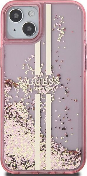 Futrollë Guess Liquid Glitter Gold Stripes për iPhone 15, Hardcase, rozë
