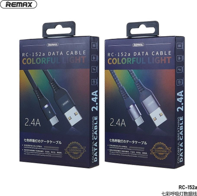 Kabllo USB-C Remax RC-152a Colorful Light, 1m, 2.4A, e zezë