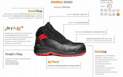 Këpucë sigurie Base Protection Sparkle S3, HRO CI HI SRC, nr. 44, të zeza
