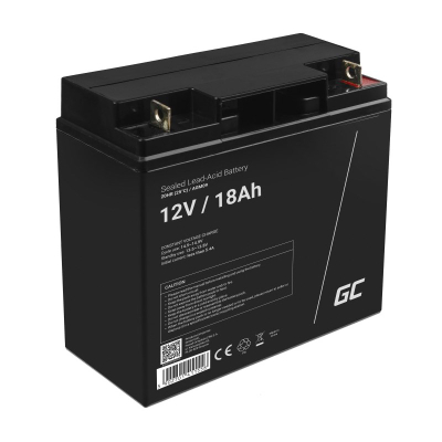 Bateri AGM Green Cell 12V 18Ah, për UPS dhe sisteme sigurie, e zezë