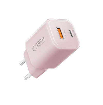 Полнач за мрежа Tech-Protect NCM33W, 33W, 2 порти USB PD QC 3.0, розова