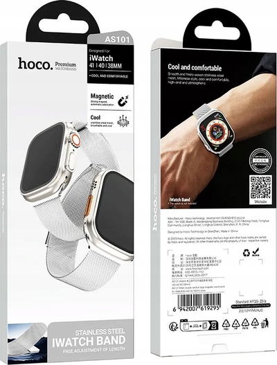 Rrip ore Hoco AS101 për Apple Watch 38 40 41 mm, çelik inox, mbyllje me magnet, gri