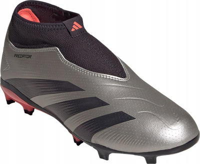 Këpucë futbolli për kalamaj adidas Predator League LL FG Jr IF6357, pa lidhëse, për fushë me bar natyral, gri me të zezë