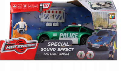 Set lodrash policie Pro Kids Play Set Police Car, me figurina, me drita dhe zë