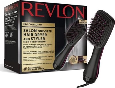 Четка за сушење коса Revlon Salon One-Step, јонска технологија, неколку нивоа на топлина, црна со розова