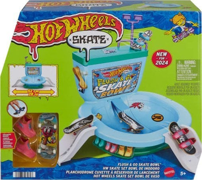 Set lojrash Hot Wheels Skate Flush and Go Skate Bowl, fingerboard me rampë, për kalamaj 5+