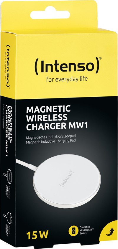 Karikues wireless me magnet Intenso MW1, 15W, USB C, i bardhë