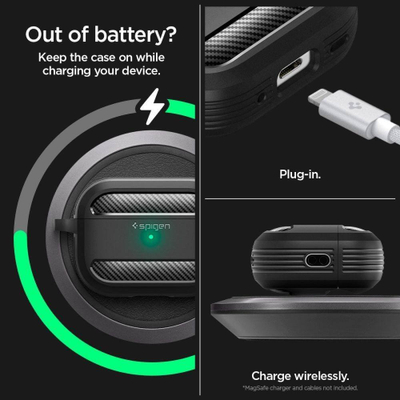 Kapak Spigen Rugged Armor për Apple AirPods Pro 2/1, TPU, i zi mat