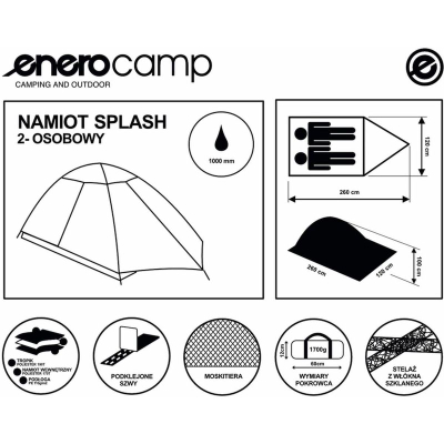 Çadër kampingu Enero Camp Splash, për 2 veta, me shtresë të jashtme, jeshile me të zezë