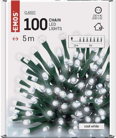 Drita festive Emos, 100 LED, 5 m, e bardhë e ftohtë