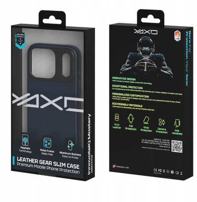 Mbulesë telefoni YAXO Leather Gear Slim Case për iPhone 17 Pro, MagSafe, lëkurë eko, blu