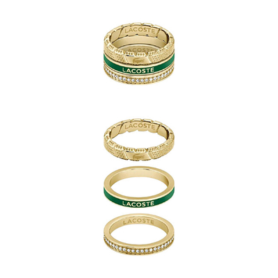 Set Unaza për femra Lacoste 2040282, 3 copë, të artë/ të gjelbër