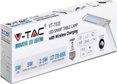 Llambë tavoline V-TAC VT-7505, LED 5W, me karikim wireless, e bardhë