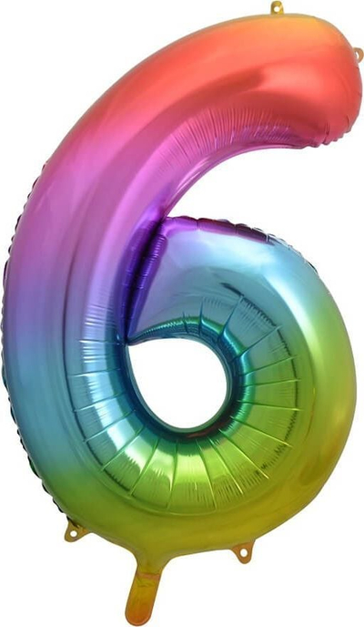 Balonë folie GoDan numri 6, 92 cm, shumëngjyrëshe rainbow