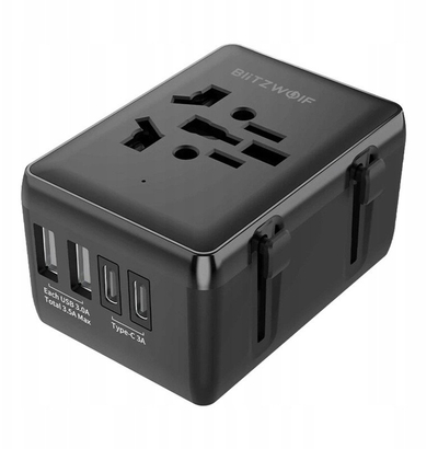 Adaptër udhëtimi BlitzWolf BW-TA1, 4 në 1, 2x USB USB‑C PD 20W, i zi