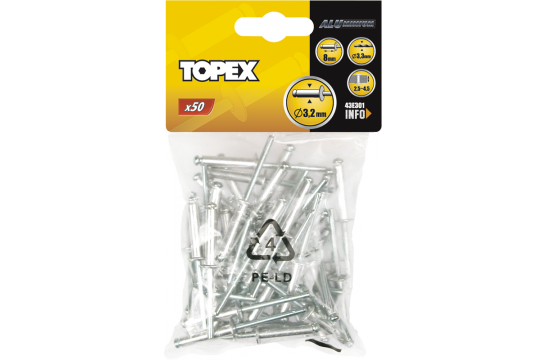 Nitna TOPEX 4.8 x 28 mm, alumin, 50 copë