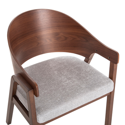 Karrige ngrënie Oikonomou NERO HM9972, dru rubberwood walnut, ulëse stof gri, set 2 copë