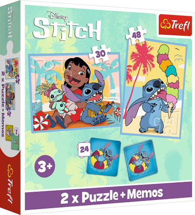 Puzzle dhe lojë memorie Trefl Happy Day Lilo &amp; Stitch, 24 30 48 copë, për fëmijë