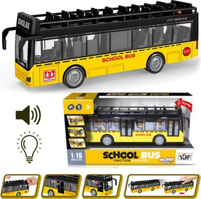 Lodër autobus Woopie Double-Decker, me drita dhe tinguj, dyer që hapen, i verdhë