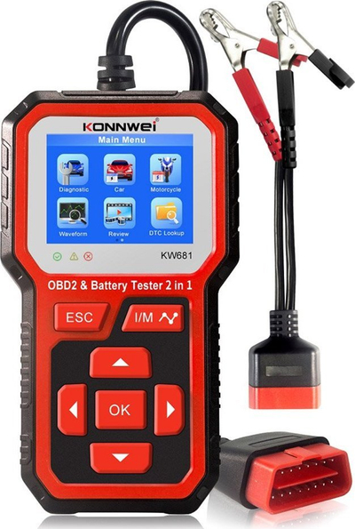 Skaner diagnostik OBD2 Konnwei KW681, testues baterie 6–12V, gri