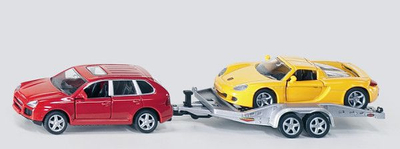 Lodër makinë me rimorkio Siku Car with Trailer, shkall 1:55, metal plastike, gri