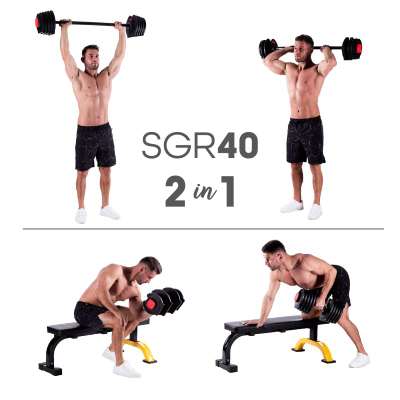 Set shtange dhe hantele HMS SGR40 PRO, peshë që e çon vetë 43.5 kg, 2 në 1, i zi me të kuqe