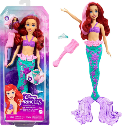 Kukull sirenë Disney Princess Ariel HLW00, ndryshim boje, lodër me ujë, shumëngjyrëshe