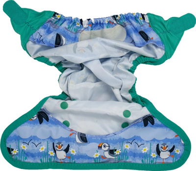Mbështjellës pelene Close Caboo Wrap Blue Puffin, i ripërdorshëm, 3-16 kg, blu