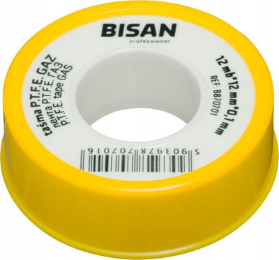 Shirit PTFE për tuba Bisan, 12mm x 0.1mm, 12m, i bardhë