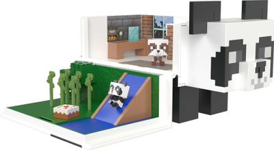 Set lodrash Mattel Minecraft Mob Head Minis Panda Playhouse, figura të vogla, shpi loje, shumëngjyrëshe