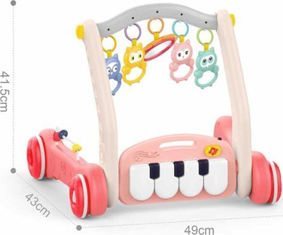 Tapet interaktiv për bebe Woopie Baby 2 në 1 walker me piano, me rrota, me figurina të varura, rozë