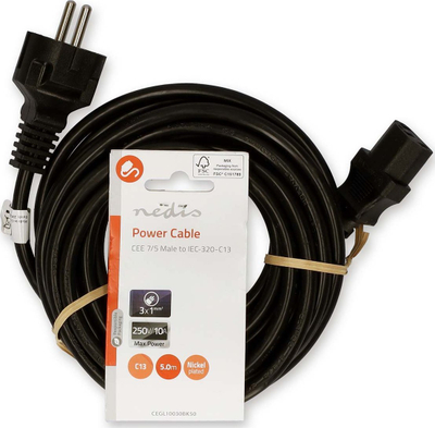 Kabllo rryme Nedis, IEC-320-C13, prizë me sigurim, 5m, e zezë