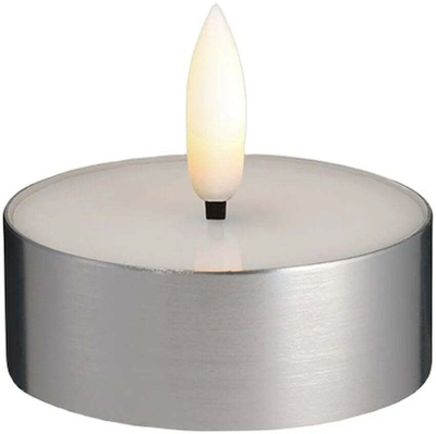 Декоративна ЛЕД свеќа Moods & More Melted Tealight, со топла светлина, со метална основа, сребрена