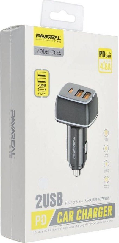 Karikues makine Pavareal PA-CC65, 20W PD, 2x USB 4.8A, i bardhë
