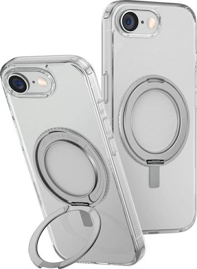 Kалeф за телефон Uniq Swivix за iPhone 16E, потпирач 360°, магнетен, проѕирен