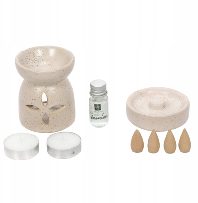 Дифузер за ароми Home Styling Collection Fragrance Burner, доломитен камен, сет со ароматично масло, беж