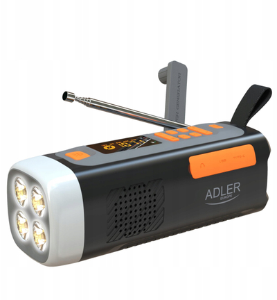 Radio emergjente Adler AD 1920, FM AM SW, Bluetooth, me power bank, e zezë