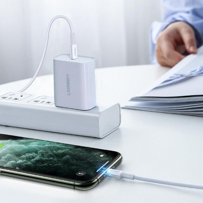Kabllo Ugreen US171 USB C në Lightning, 0.25m, 36W, e bardhë