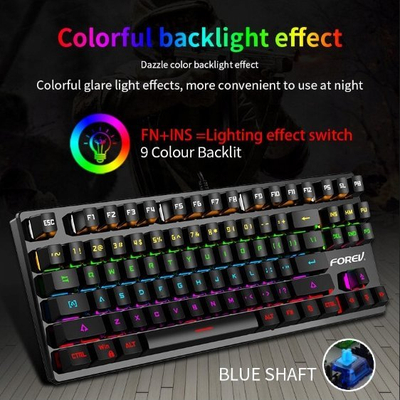Механичка тастатура Forev FV-Q301, 87 тастери, RGB, црна