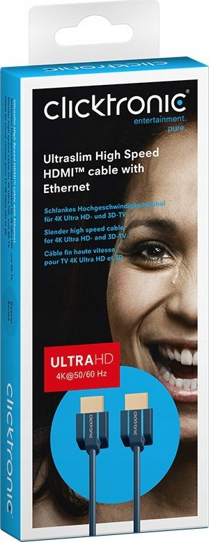Kabllo HDMI Clicktronic Ultraslim, High Speed, 1m, me Ethernet, blu e errët