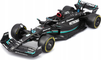 Makina model Bburago Mercedes AMG W14 E Performance #63, 1/24, me figurë piloti, shumëngjyrëshe
