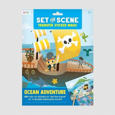 Set ngjitësash transferuese Ooly Set the Scene Ocean Adventure, 60+ ngjitëse, tabelë loje me dy anë, shumëngjyrësh